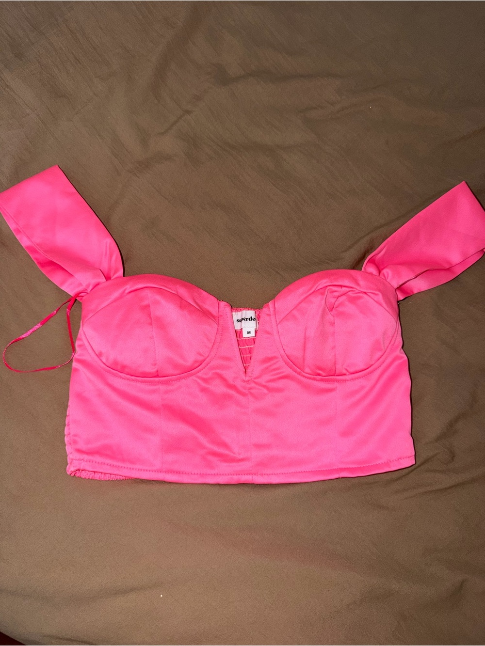 superdown Hot Pink Off-Shoulder Bustier Crop Top
